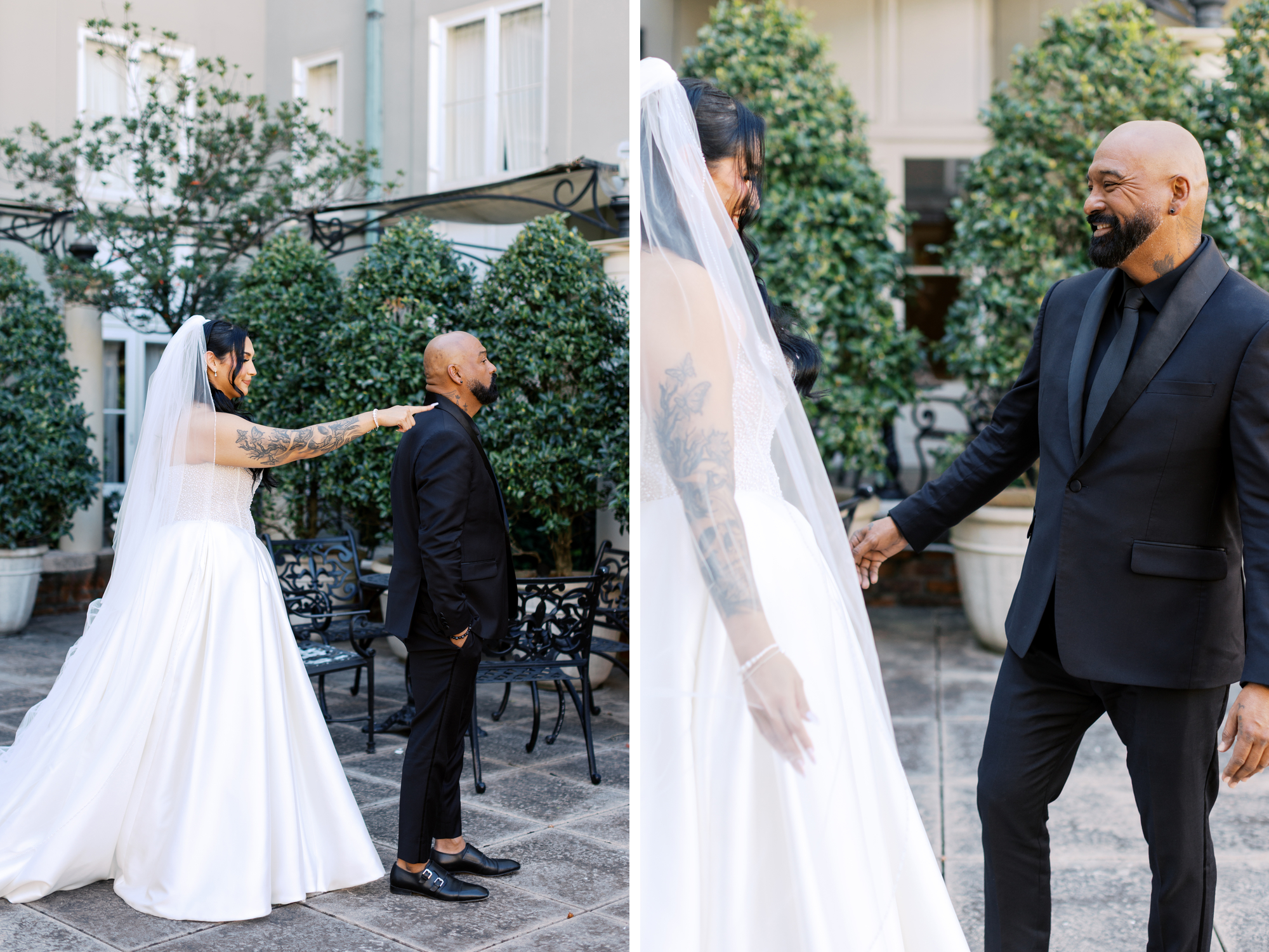 father daughter first look omni courtyard 08