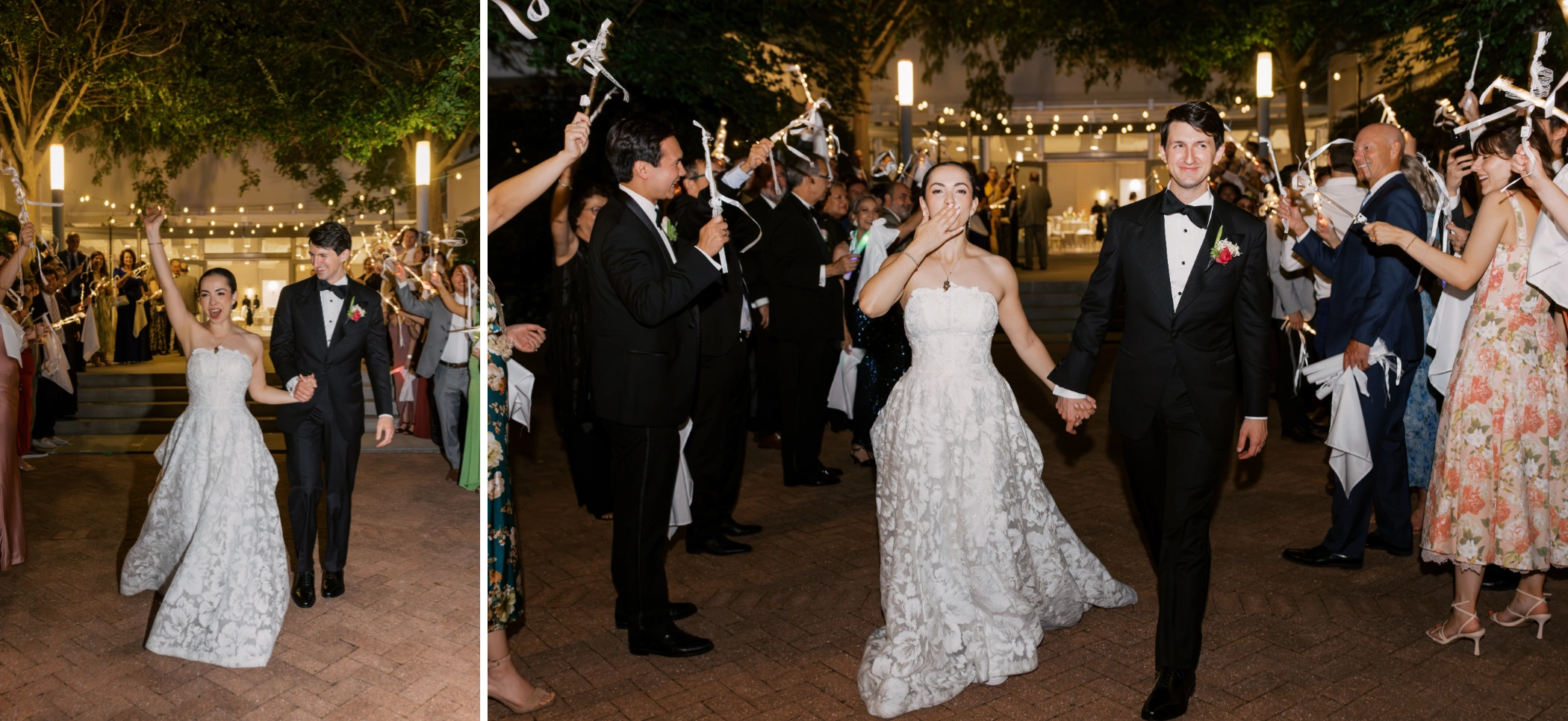 Paulina and Michael walking through a sparkler tunnel outside the Arbor Room at Popp Fountain